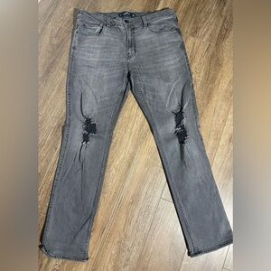 Hollister Mens Black/Gray Denim Distressed Skinny Jeans 36x32